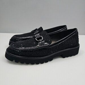 Donald J. Pliner Black Textured Leather Trim Lug Sole Loafers